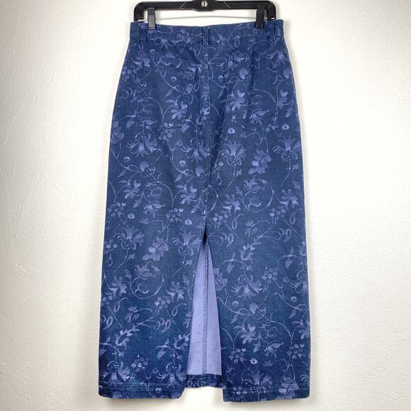 Vintage Jones Wear Sport Floral Denim Midi Skirt with Floral Painted Pattern 10 - Picture 2 of 8